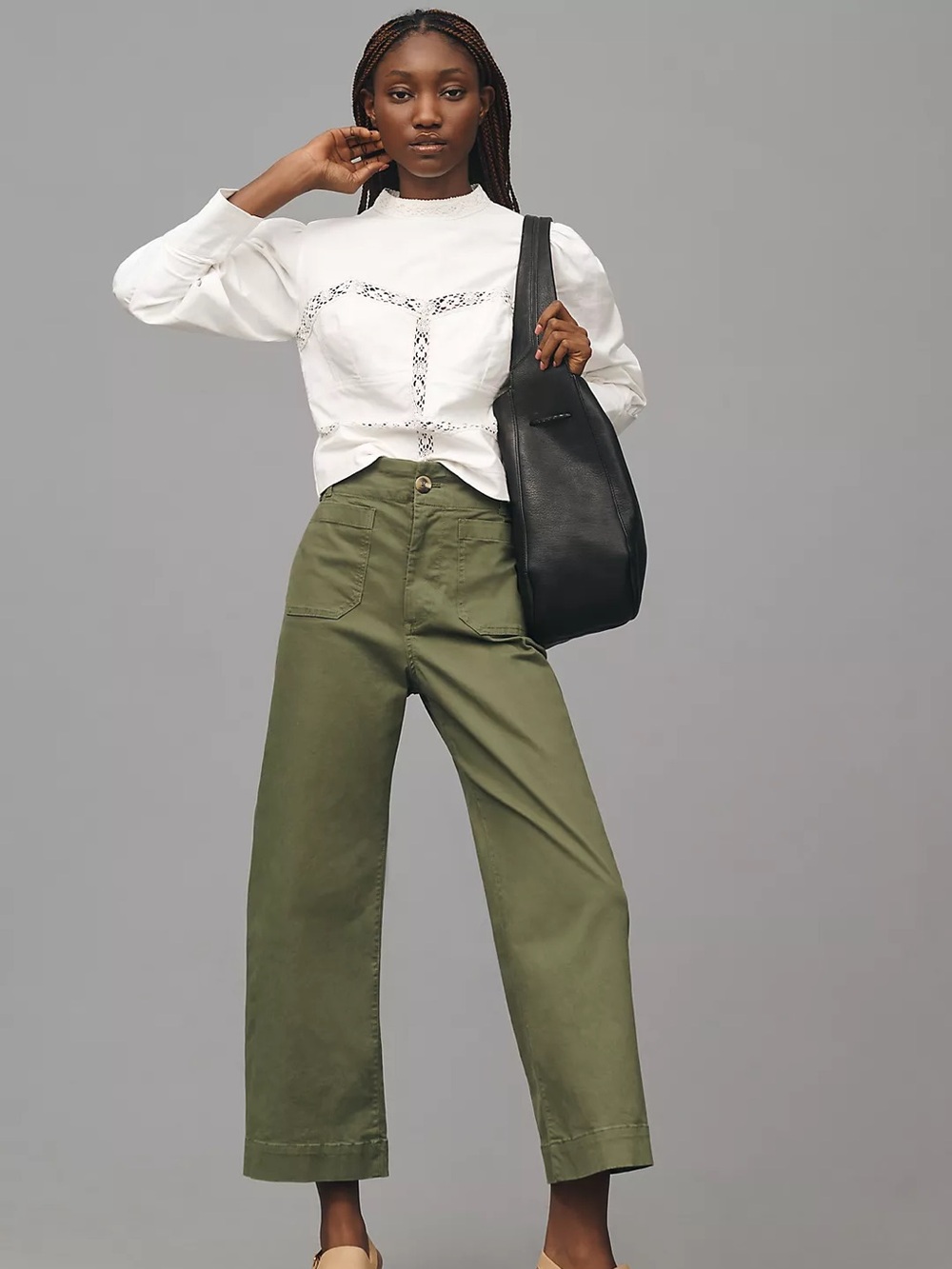 Anthropologie Maeve Colette Twill Crop Wide-Leg Pants green women's 18W capsule